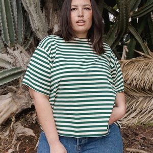 Tradlands cotton box tee in Emerald Stripe